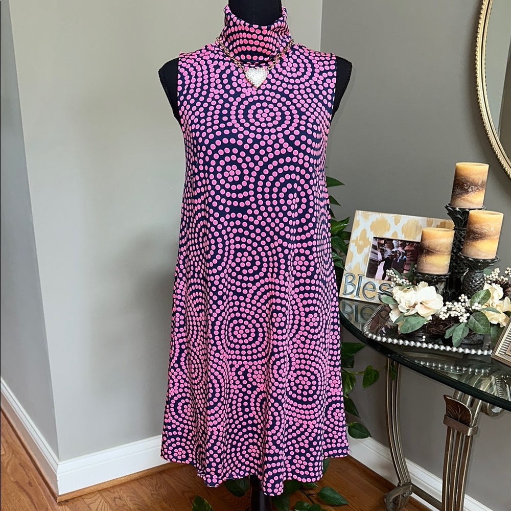 JB by Julie Brown Pink and Blue Mock Neck Midi Sundress
